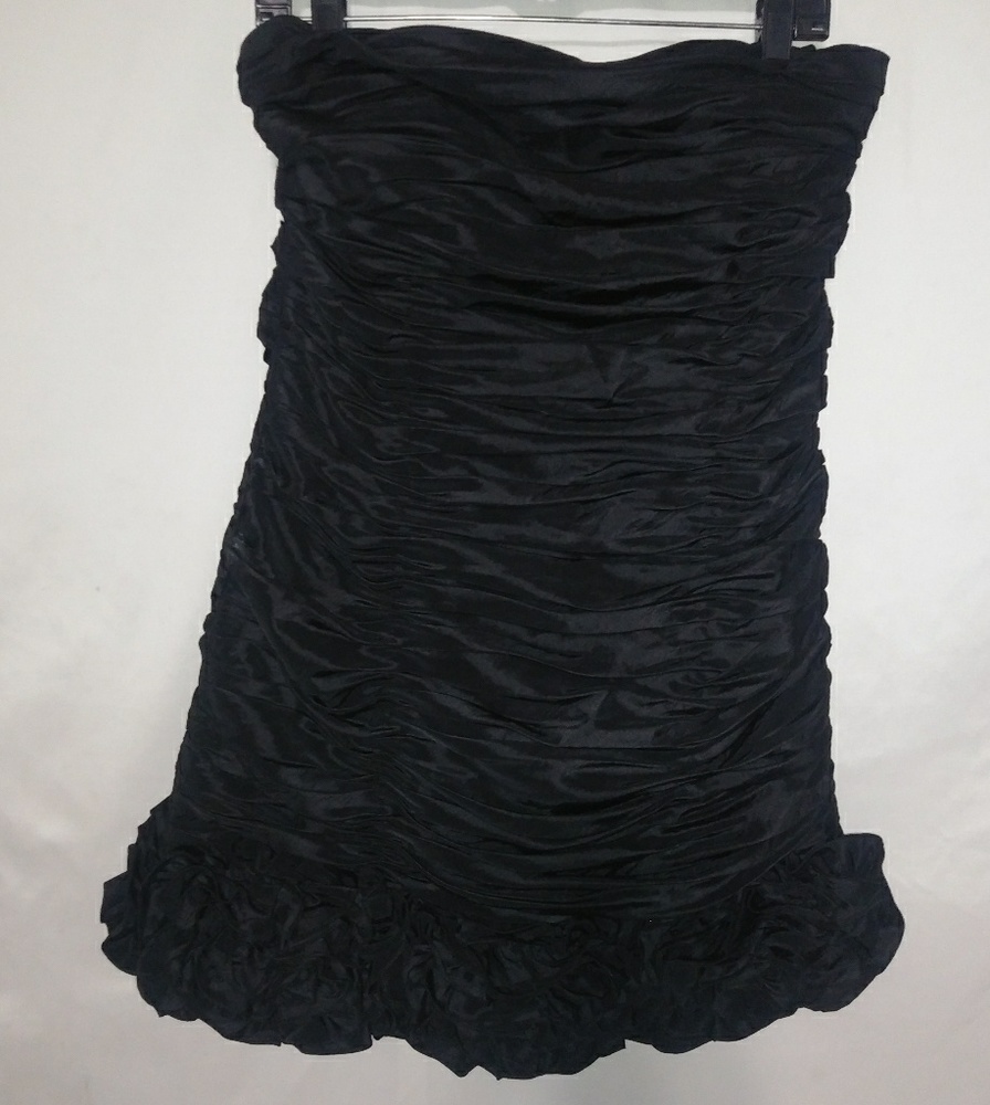 Cindy M Strapless Black Ruched Taffeta Mini Dress